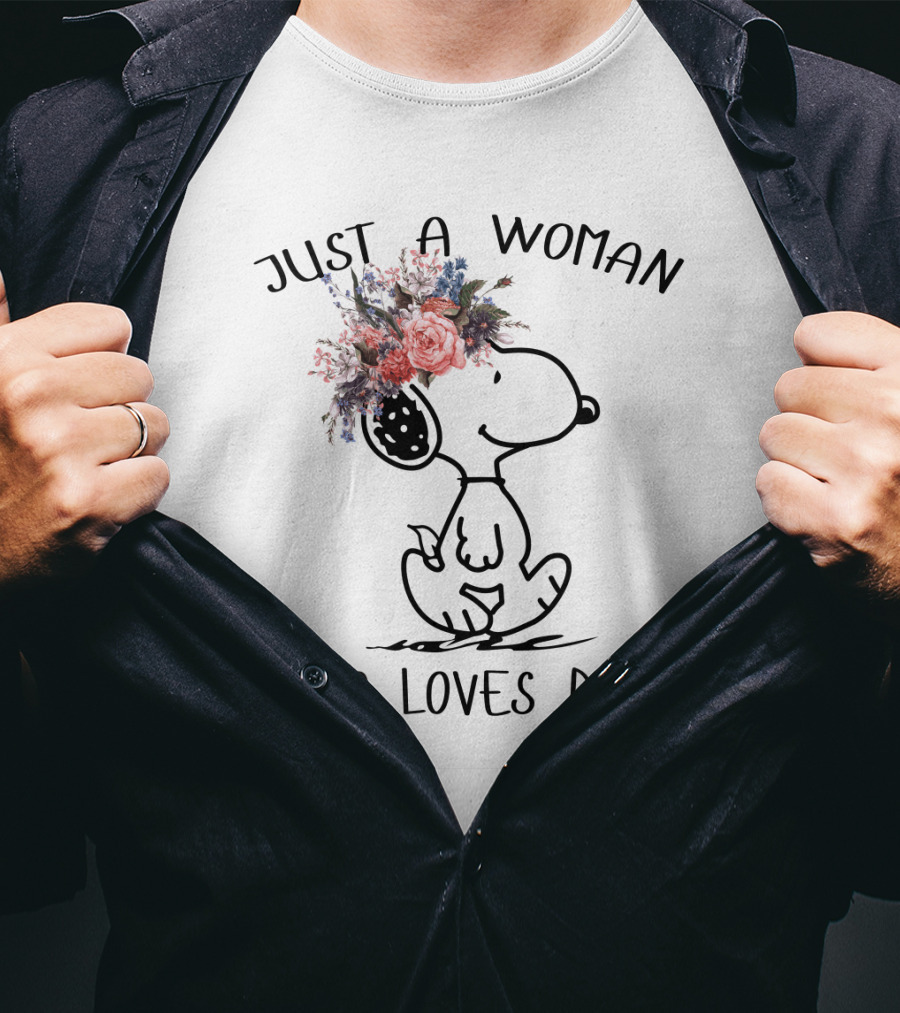 Just A Woman Who Loves Dogs Snoopy Floral Peanuts T-Shirt