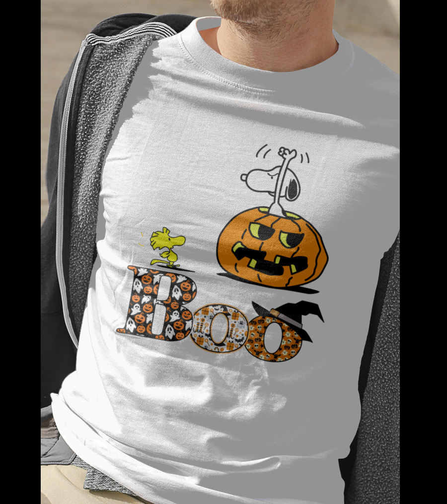 Pumpkin Boo Halloween Snoopy Woodstock The Peanuts Movie T-Shirt