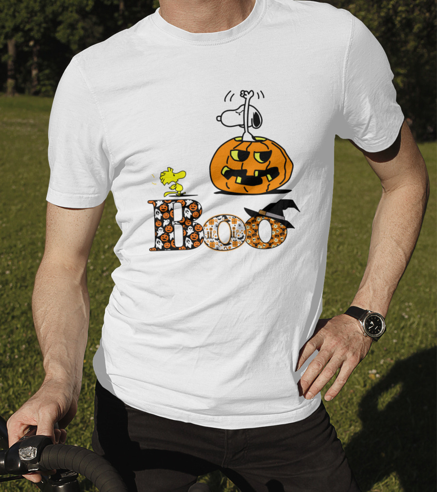 Pumpkin Boo Halloween Snoopy Woodstock The Peanuts Movie T-Shirt