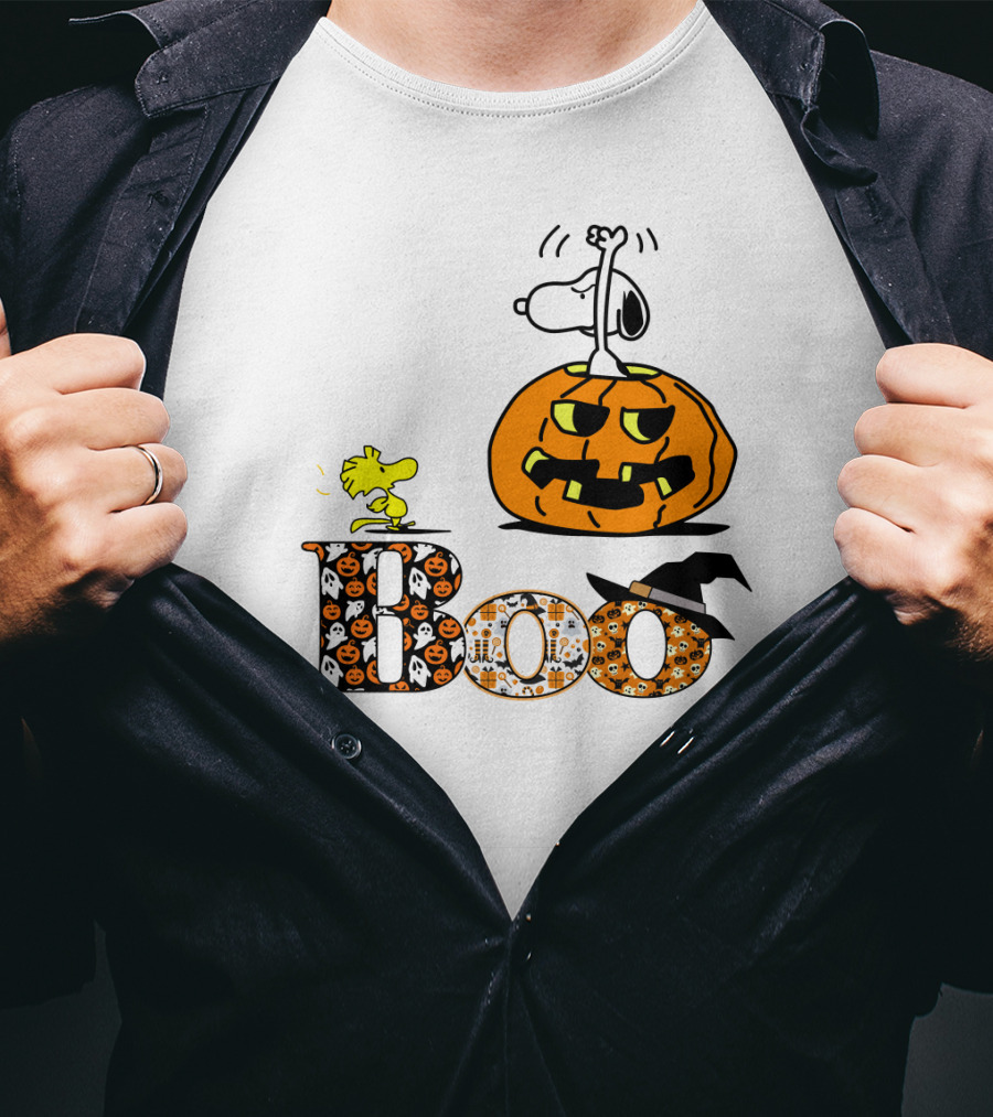 Pumpkin Boo Halloween Snoopy Woodstock The Peanuts Movie T-Shirt