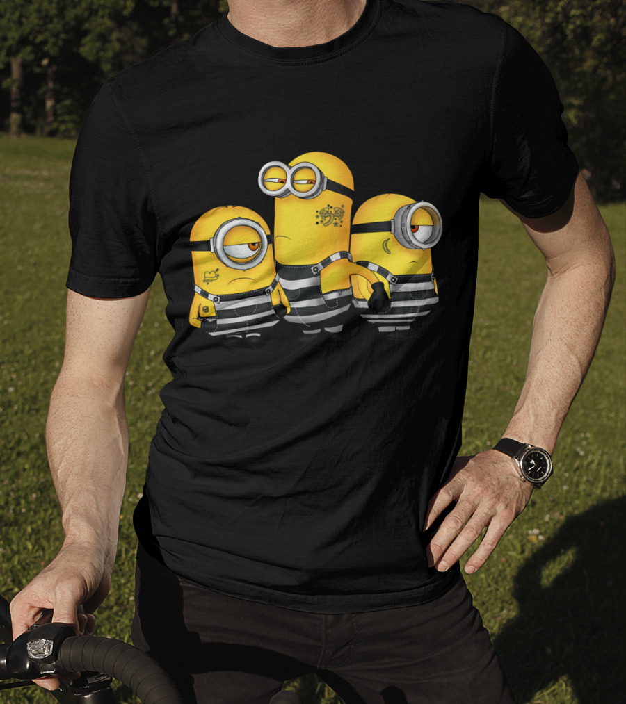 Guilty Wanted Minions Despicable Me Prison Stripes Crime Scene T-Shirt