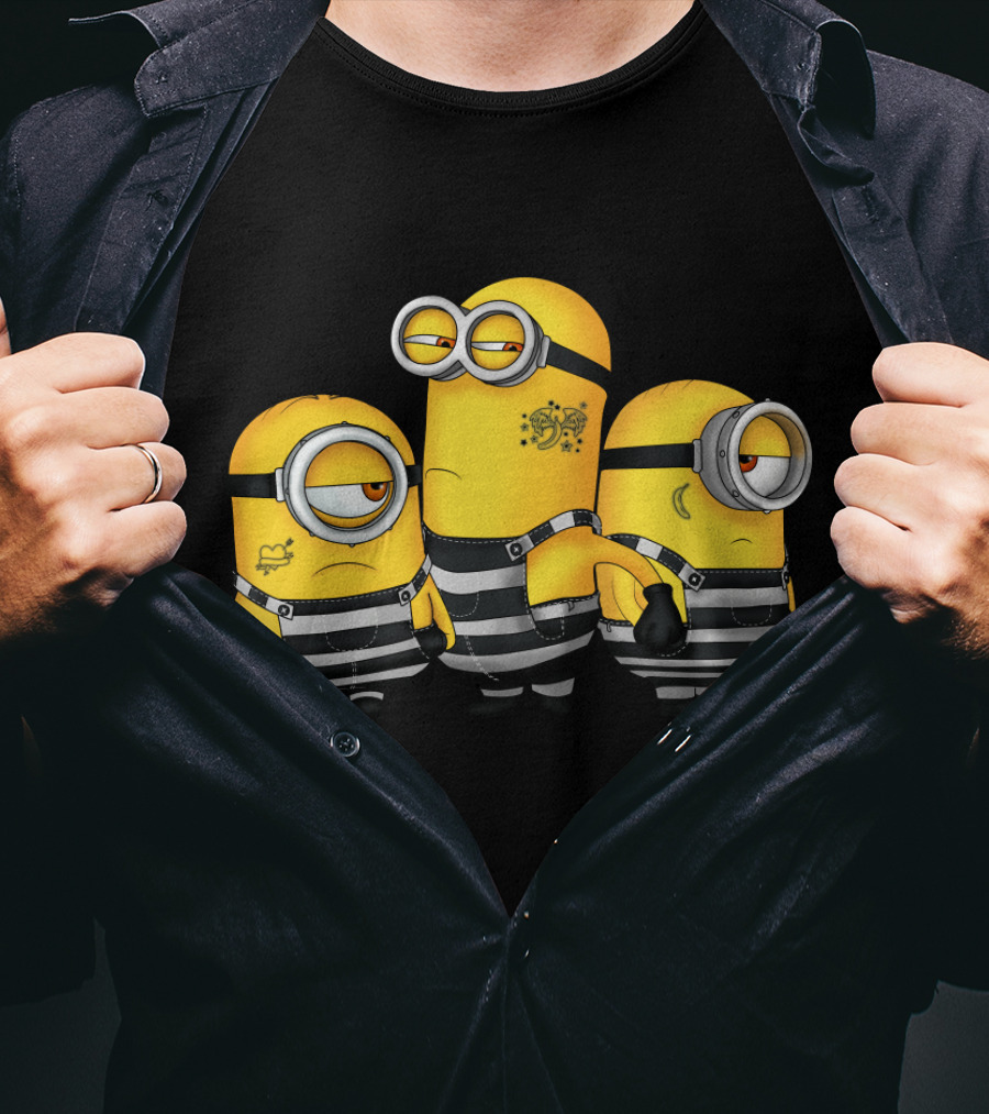 Guilty Wanted Minions Despicable Me Prison Stripes Crime Scene T-Shirt