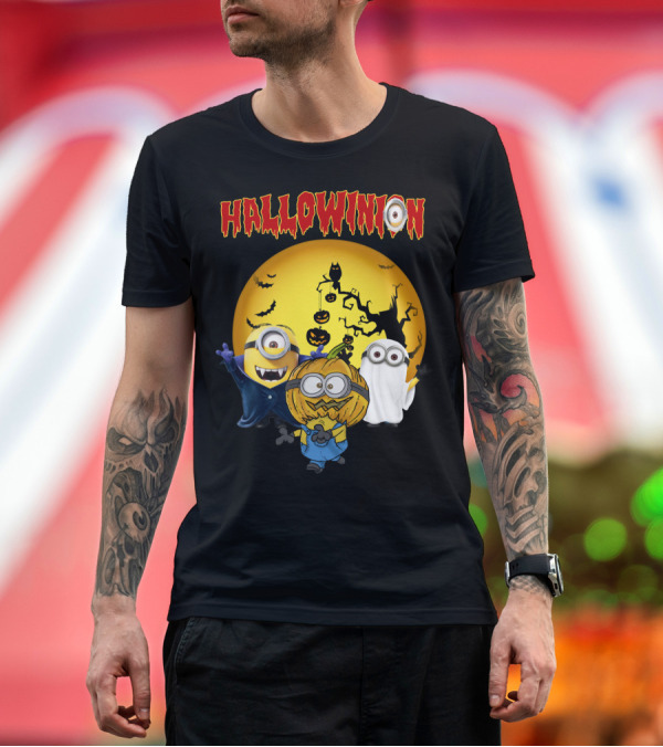 Premium T-Shirt: Hallowinion Halloween Minions Despicable Me Moon Bats Pumpkins Ghost Costume T-Shirt Hallowinion Halloween Minions Despicable Me Moon Bats Pumpkins Ghost Costume T-Shirt