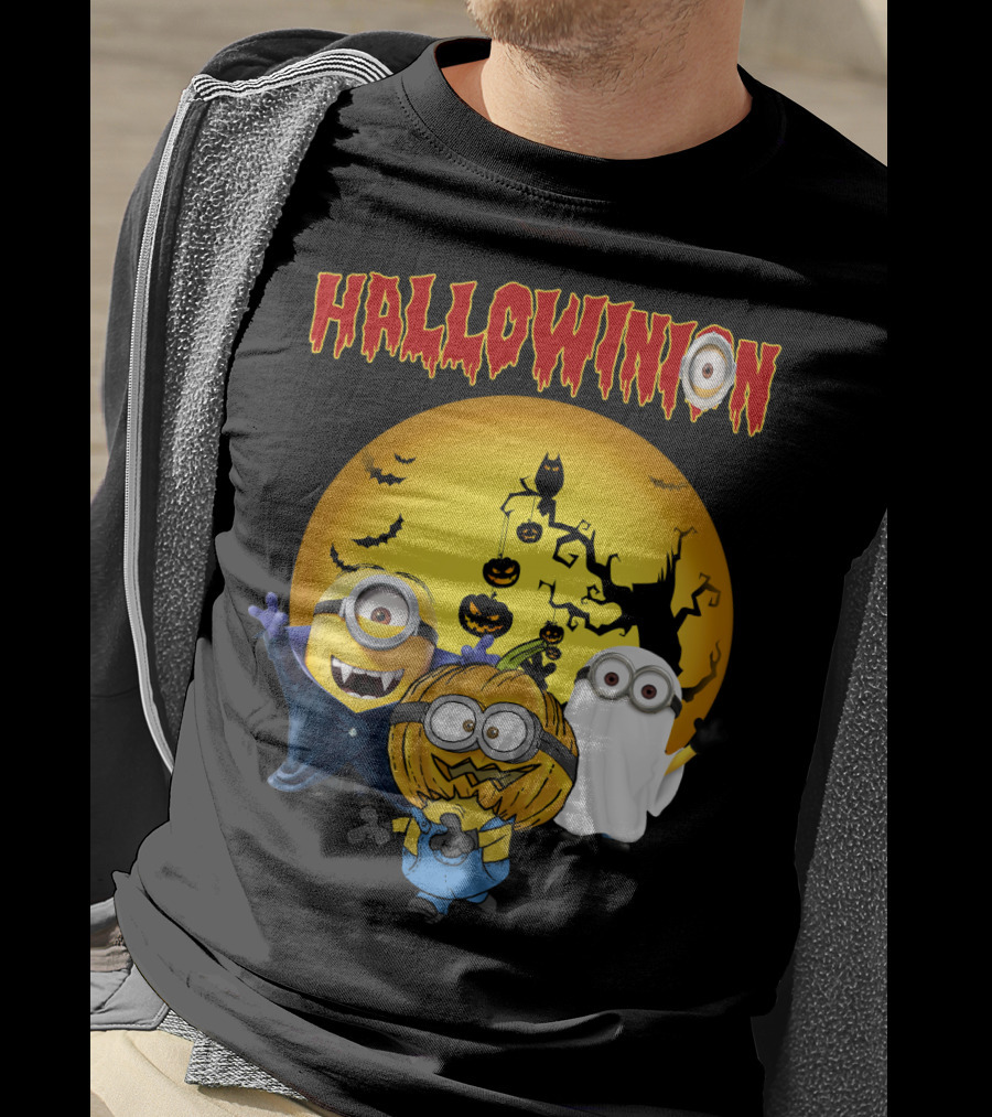 Hallowinion Halloween Minions Despicable Me Moon Bats Pumpkins Ghost Costume T-Shirt