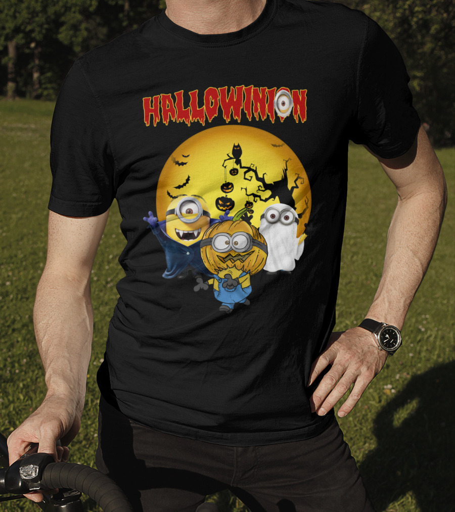 Hallowinion Halloween Minions Despicable Me Moon Bats Pumpkins Ghost Costume T-Shirt