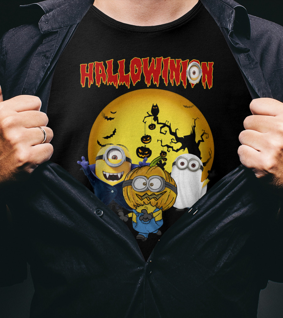 Hallowinion Halloween Minions Despicable Me Moon Bats Pumpkins Ghost Costume T-Shirt
