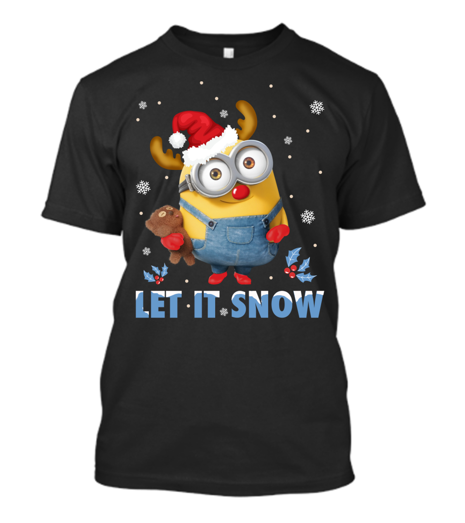 Let It Snow Xmas Minions Despicable Me Santa Hat Reindeer Antlers Toy T-Shirt