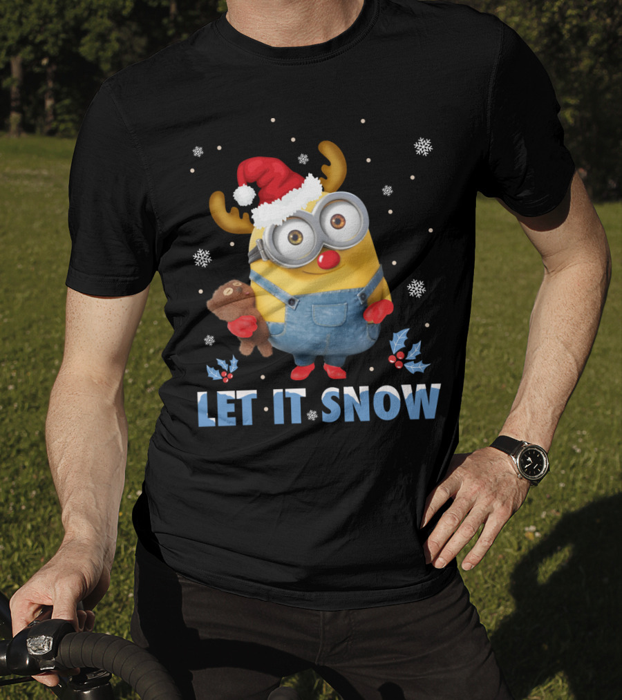 Let It Snow Xmas Minions Despicable Me Santa Hat Reindeer Antlers Toy T-Shirt