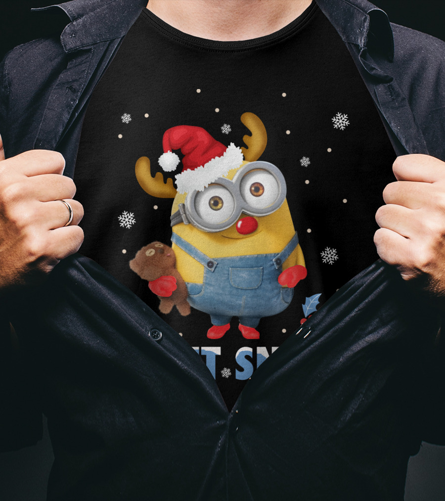 Let It Snow Xmas Minions Despicable Me Santa Hat Reindeer Antlers Toy T-Shirt