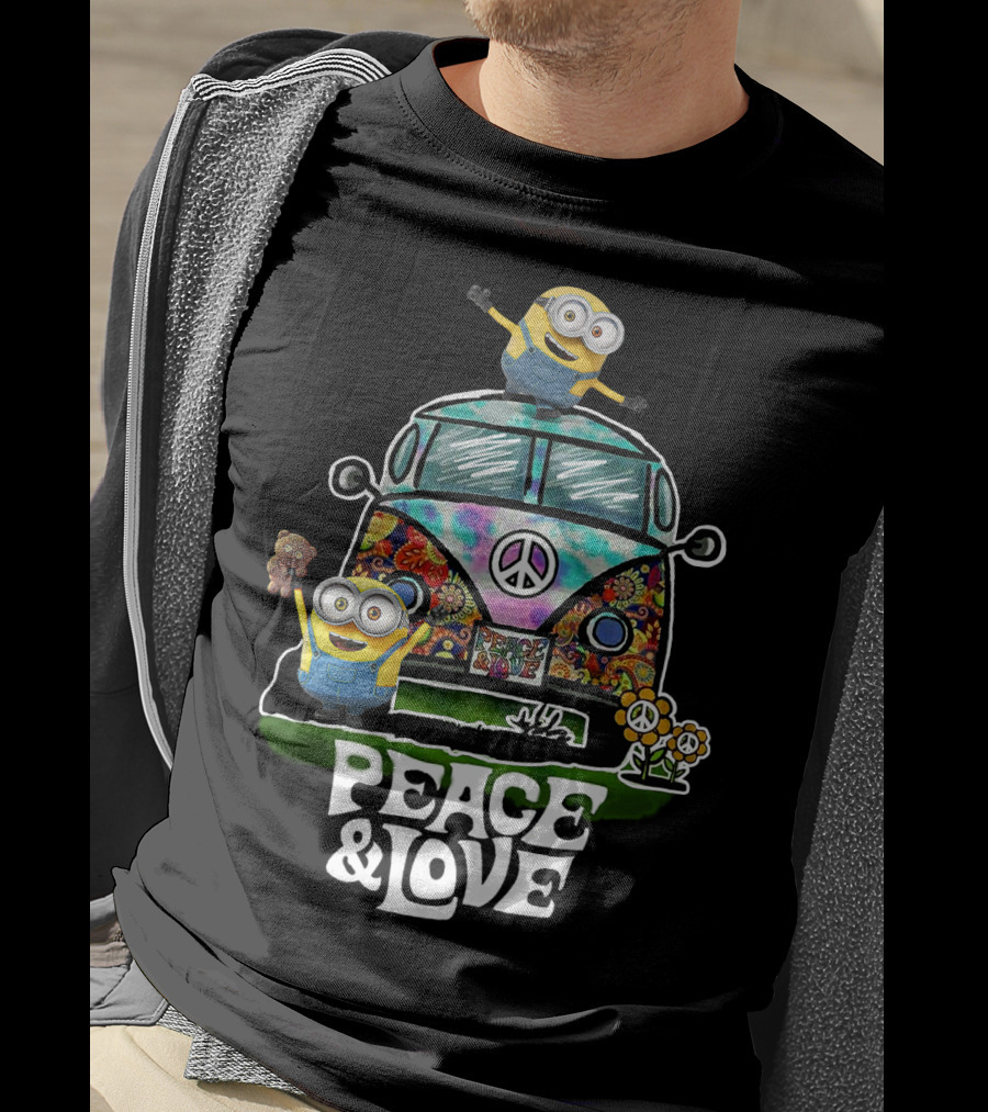 Peace Love Hippie Car Sunflower Minions Despicable Me Peace And Love T-Shirt