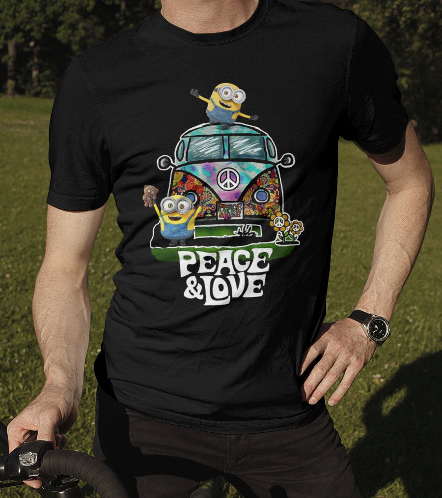Peace Love Hippie Car Sunflower Minions Despicable Me Peace And Love T-Shirt