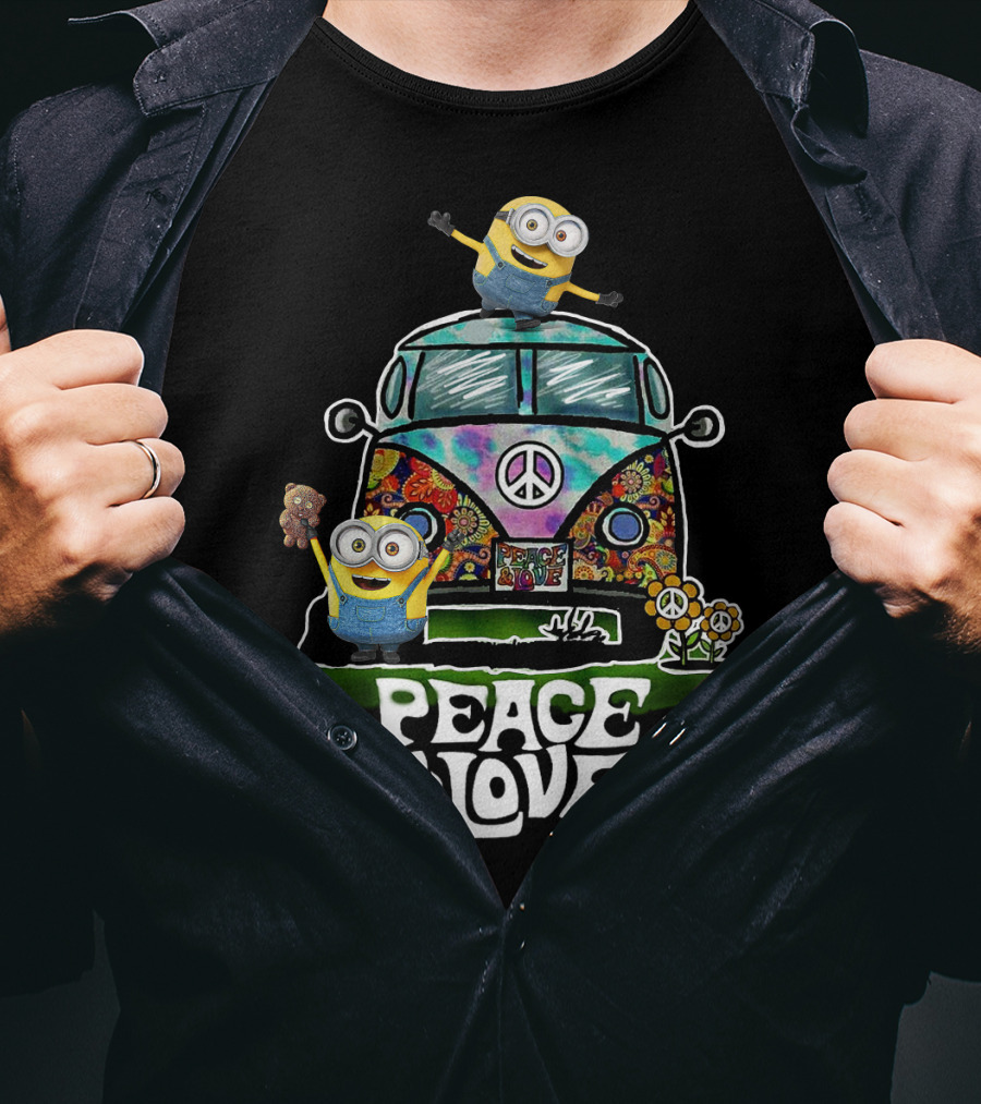 Peace Love Hippie Car Sunflower Minions Despicable Me Peace And Love T-Shirt