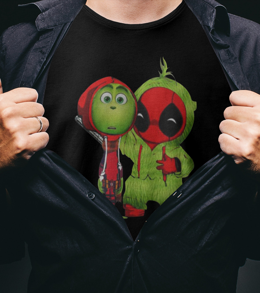 Baby Deadpool And Grinch Mashup Playful Duo T-Shirt