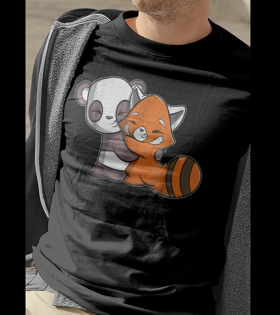Cute Kawaii Panda Embrace Red Panda Hugging Adorable Friends T-Shirt