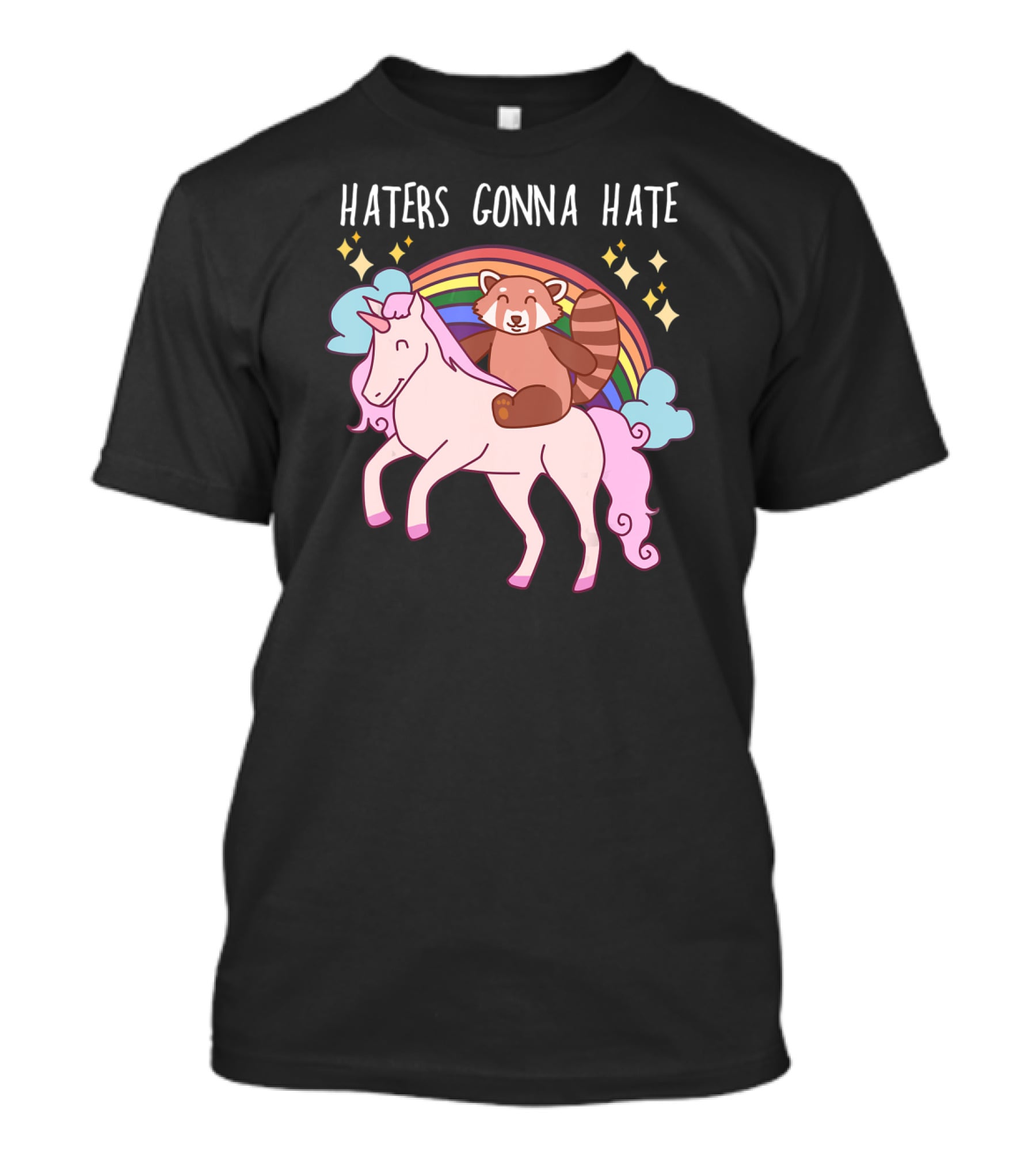 Haters Gonna Hate Red Panda Riding Unicorn With Rainbow And Stars T-Shirt