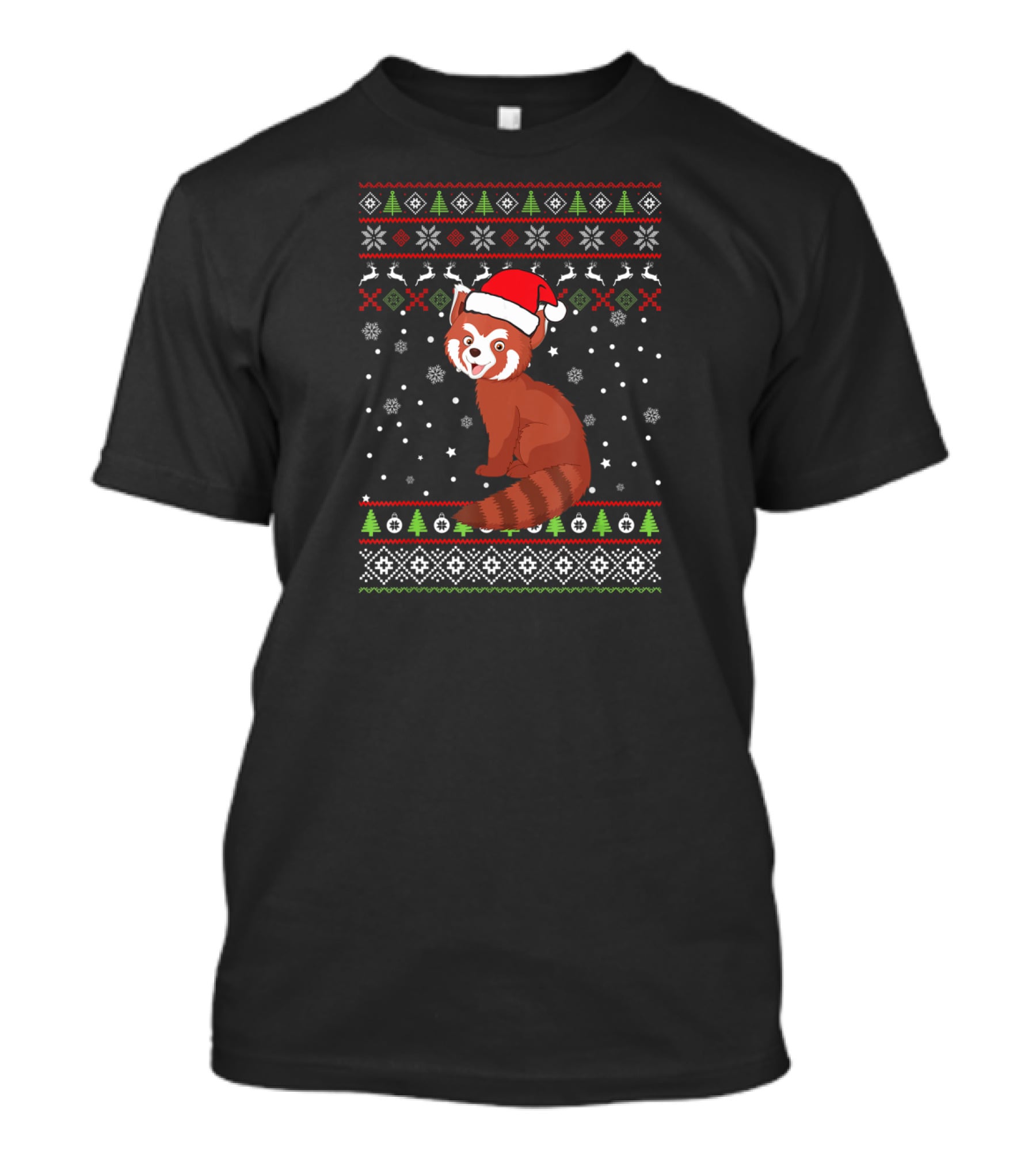 Christmas Red Panda Santa Hat Snowflakes Family Group T-Shirt