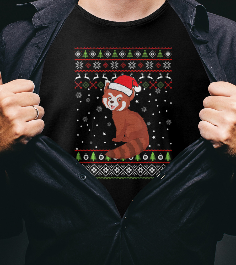 Christmas Red Panda Santa Hat Snowflakes Family Group T-Shirt