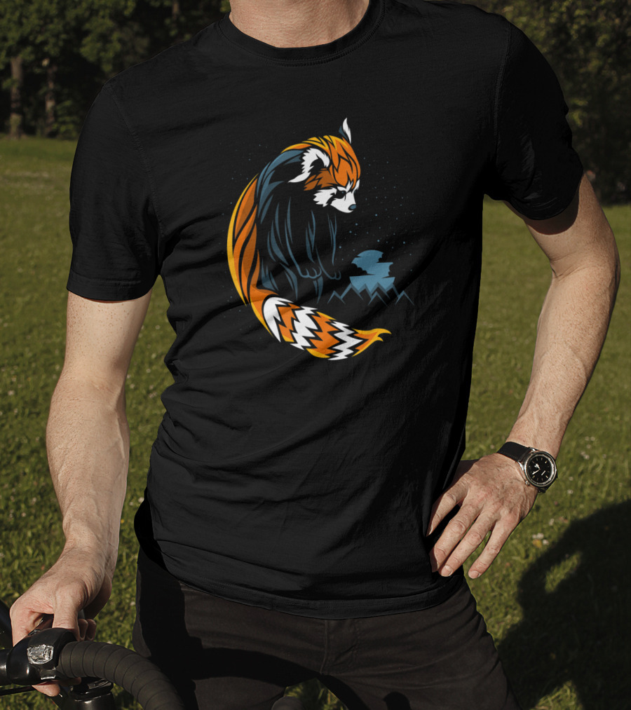 Red Panda Tattoo Style With Mountains And Night Sky T-Shirt