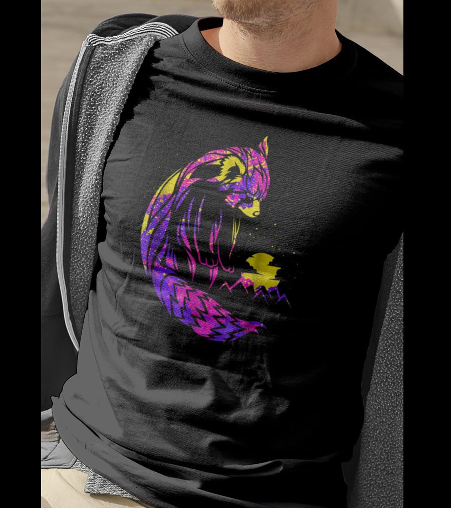 Red Panda Tribal Neon Night Mountains T-Shirt