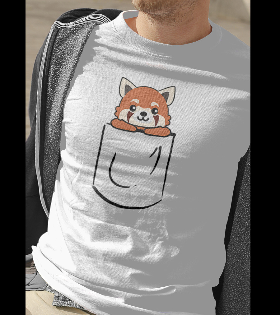 Cute Red Panda Peeking Out Of Pocket T-Shirt