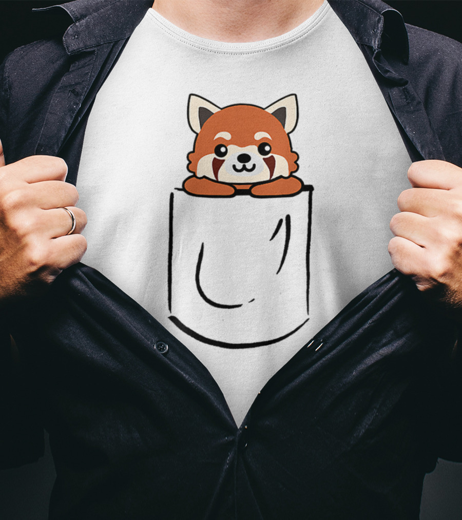 Cute Red Panda Peeking Out Of Pocket T-Shirt