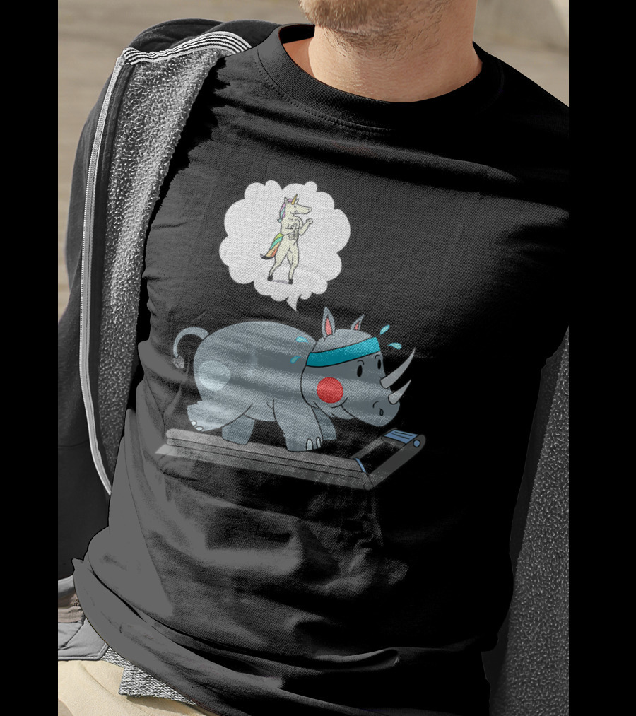 Rhino Running Cardio Unicorn Dream Funny Fitness T-Shirt