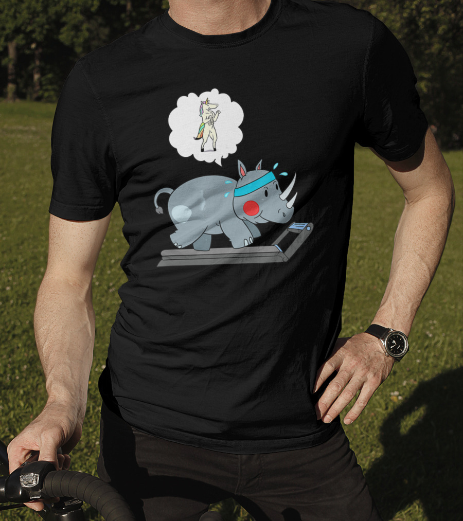 Rhino Running Cardio Unicorn Dream Funny Fitness T-Shirt