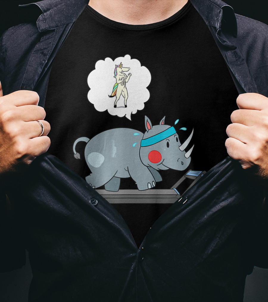 Rhino Running Cardio Unicorn Dream Funny Fitness T-Shirt