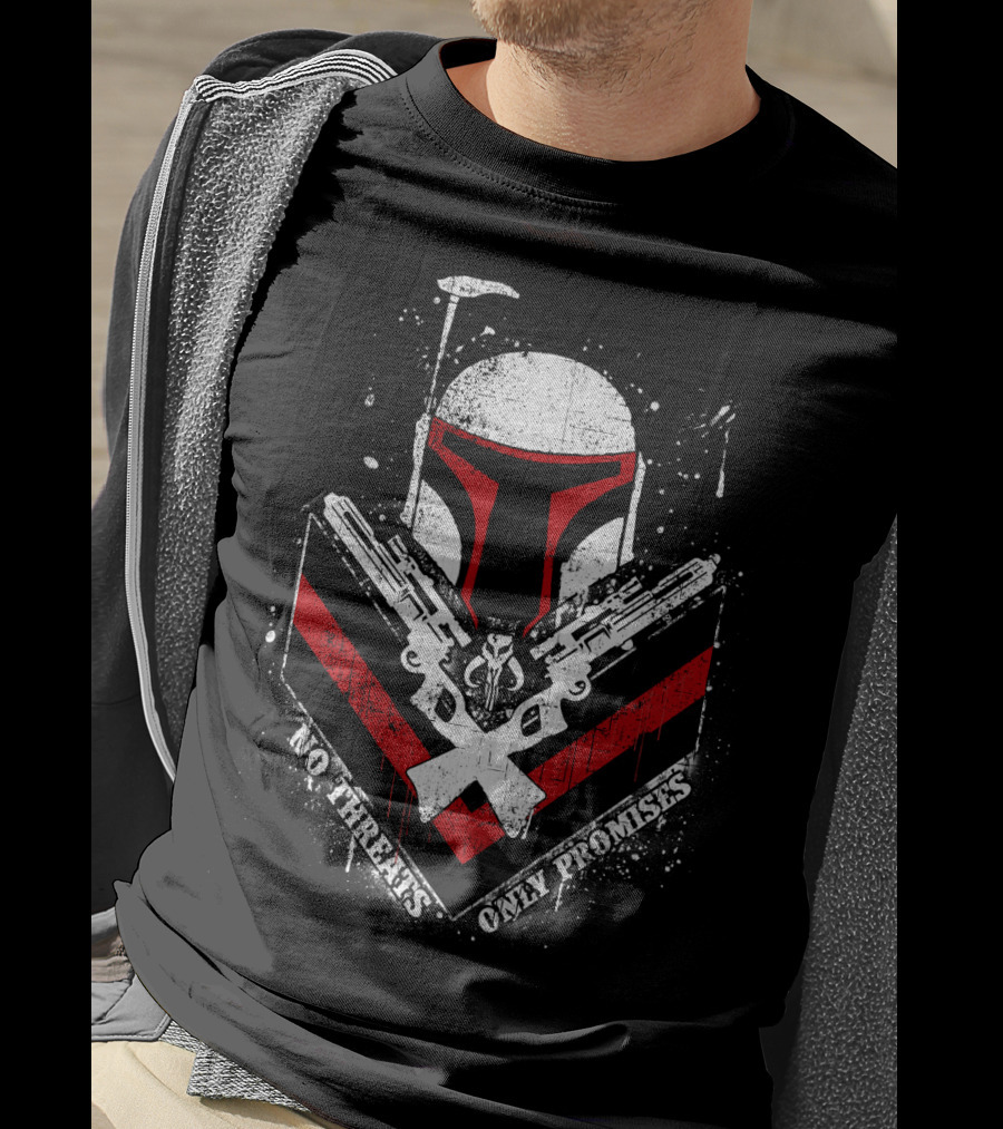 No Threats Only Promises Boba Fett Star Wars Helmet With Blasters T-Shirt