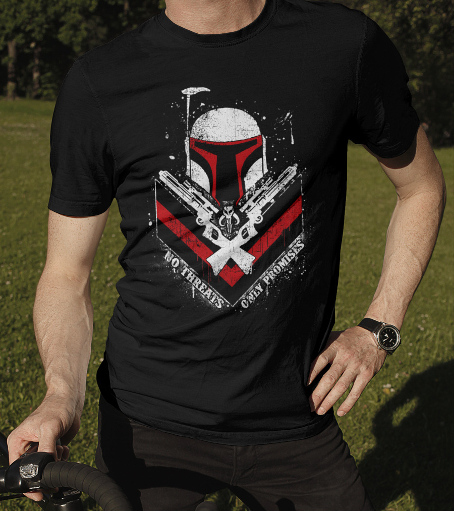 No Threats Only Promises Boba Fett Star Wars Helmet With Blasters T-Shirt