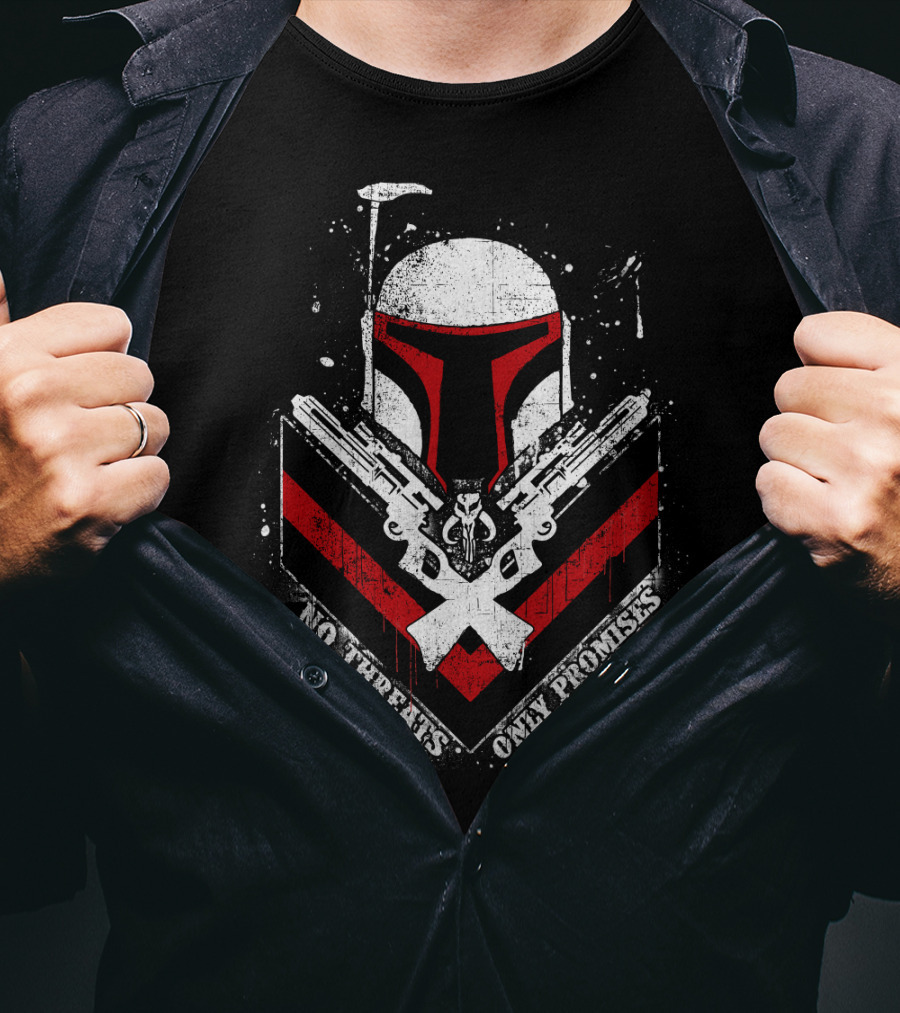 No Threats Only Promises Boba Fett Star Wars Helmet With Blasters T-Shirt