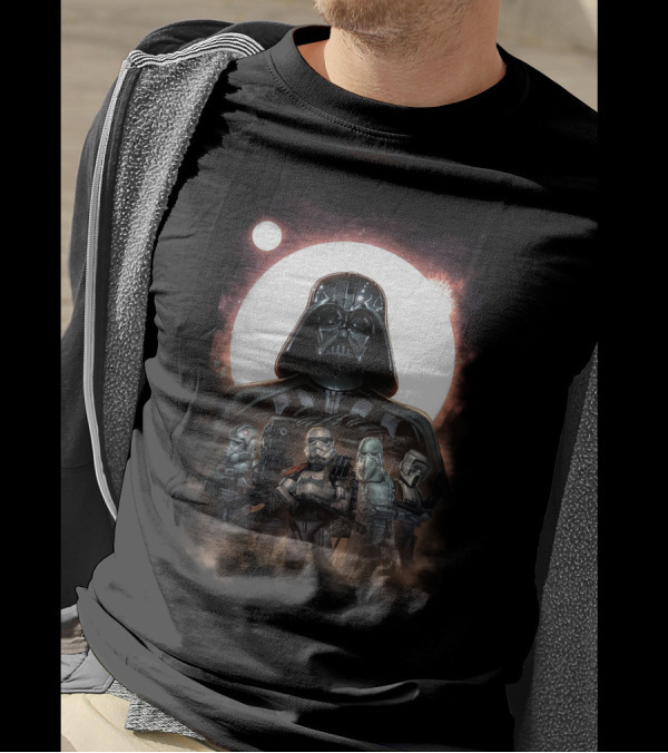 Darth Vader And Stormtroopers Under Galactic Moon Star Wars Dark Side Troops T-Shirt