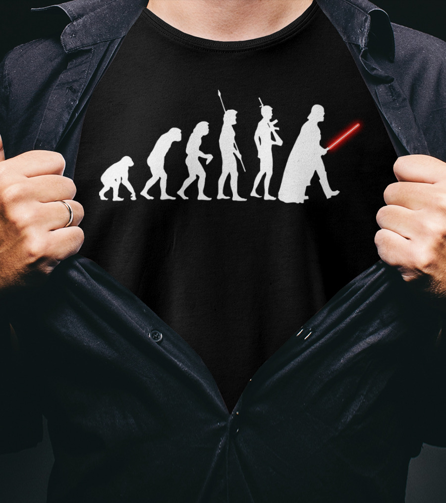 Evolution Of Darth Vader Star Wars Lightsaber And Human Evolution Icons T-Shirt