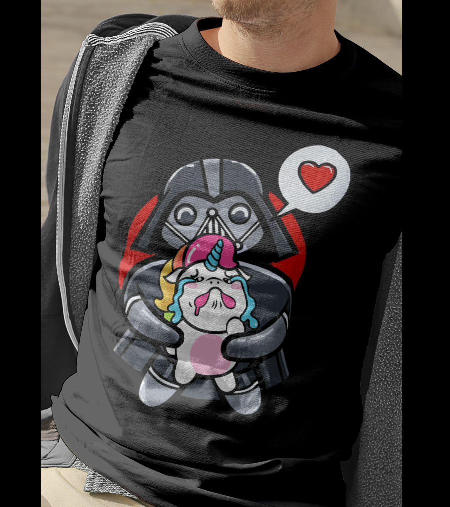 Hug Crying Unicorn Darth Vader Heart Speech Bubble Star Wars T-Shirt