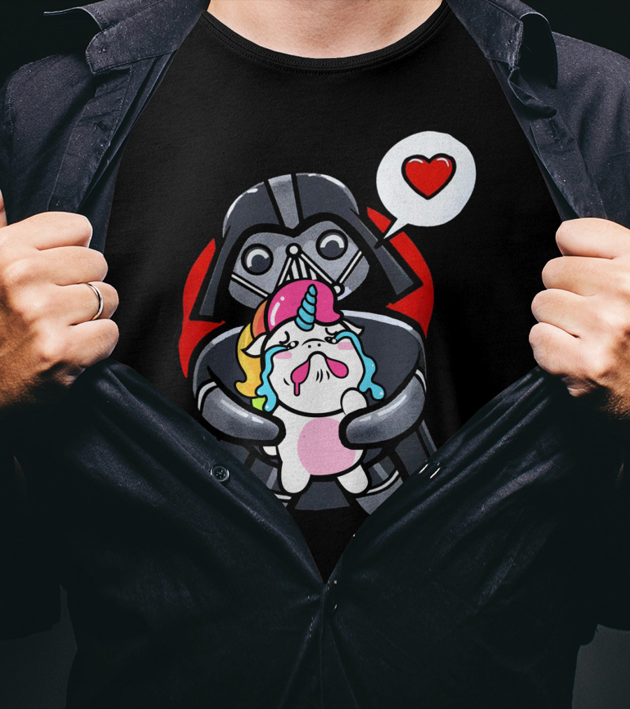 Hug Crying Unicorn Darth Vader Heart Speech Bubble Star Wars T-Shirt