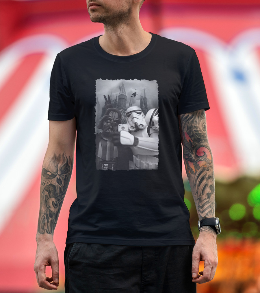 Hogwarts Selfie with Darth Vader and Stormtroopers Star Wars Crossover T-Shirt