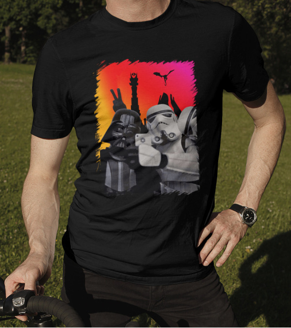Darth Vader And Stormtroopers Taking Selfie In Mordor With Mount Doom And Sauron's Eye Star Wars Crossover T-Shirt