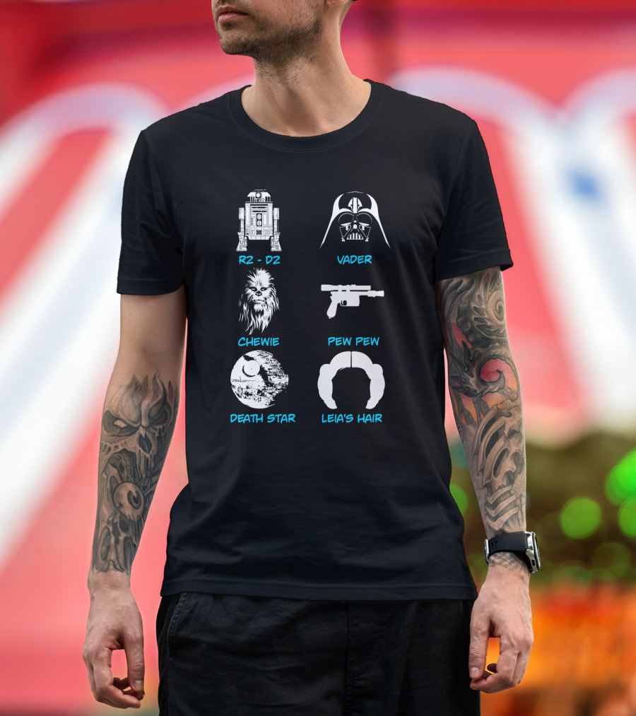R2-D2 Darth Vader Chewie Pew Pew Death Star Leia's Hair T-Shirt