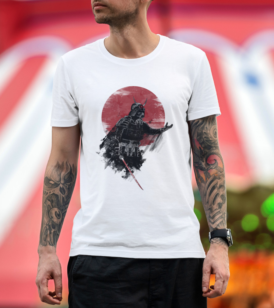Come to Samurai Side Darth Vader Star Wars Red Sun Dark Armor Samurai Helmet with Lightsaber T-Shirt