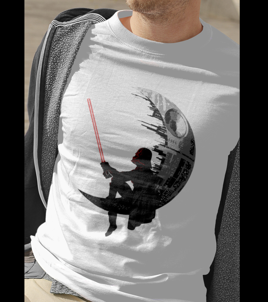 Sitting Darth Vader Death Star Moon Silhouette Star Wars T-Shirt