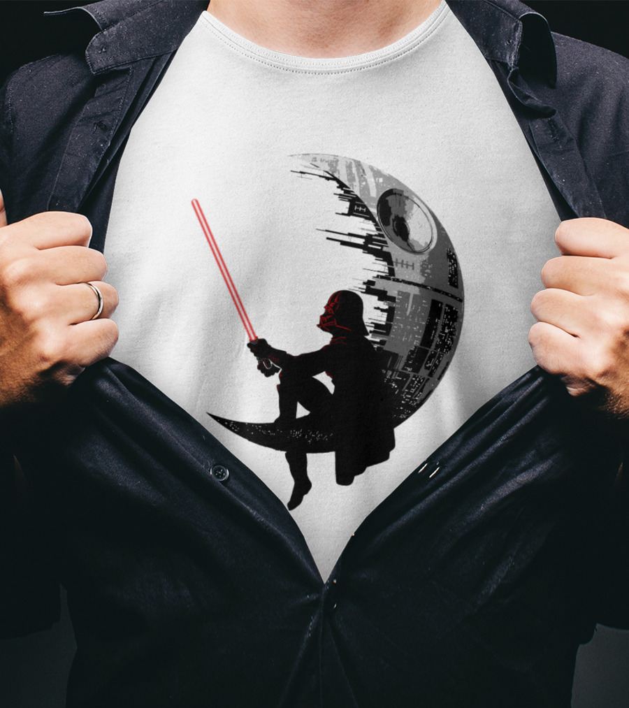 Sitting Darth Vader Death Star Moon Silhouette Star Wars T-Shirt