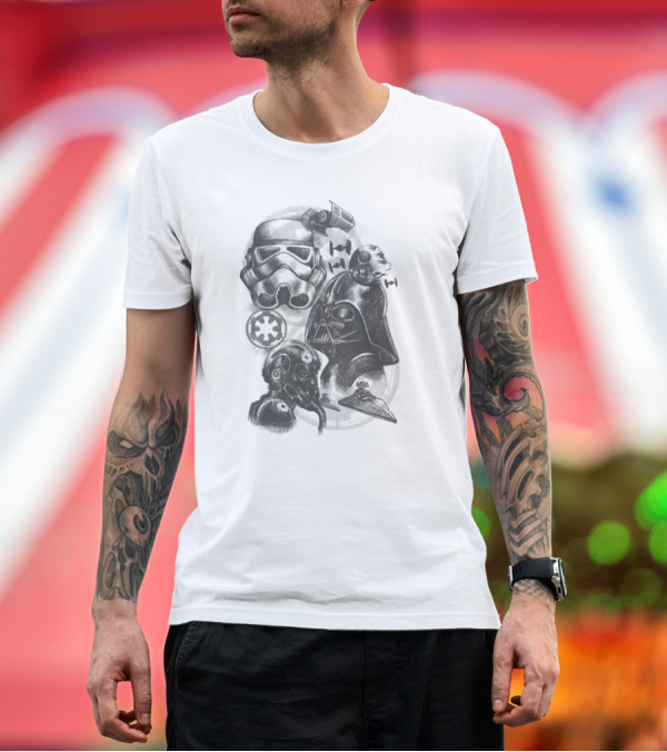 Darth Vader Stormtrooper Tie Fighter Star Wars Sketch T-Shirt