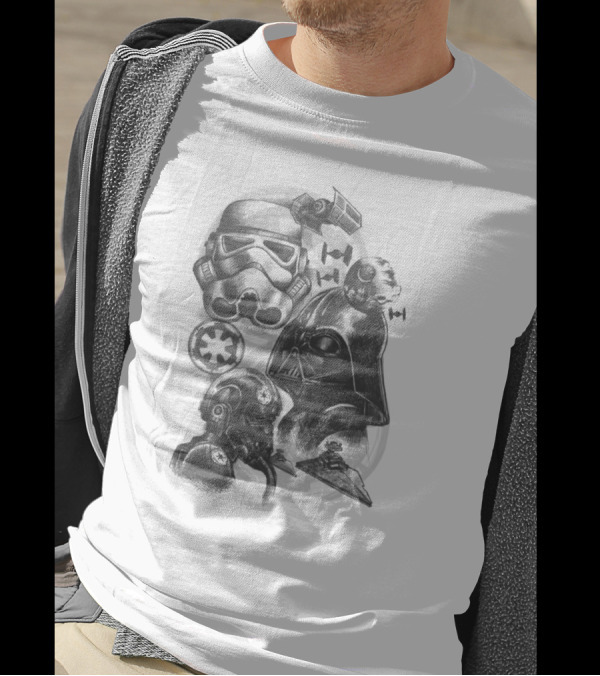 Darth Vader Stormtrooper Tie Fighter Star Wars Sketch T-Shirt