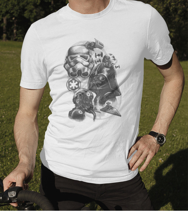 Darth Vader Stormtrooper Tie Fighter Star Wars Sketch T-Shirt