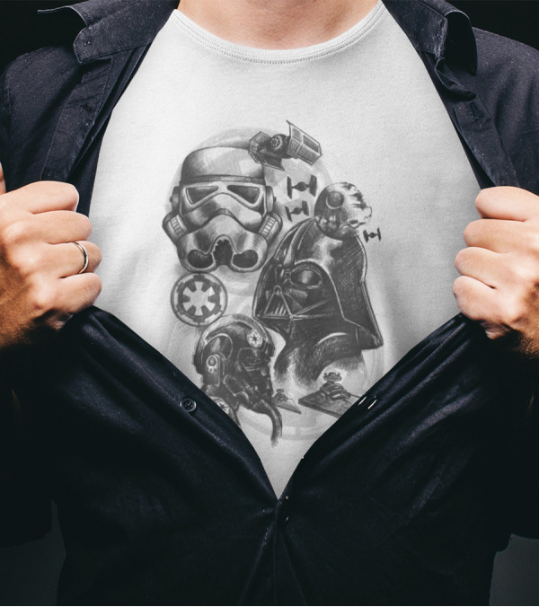 Darth Vader Stormtrooper Tie Fighter Star Wars Sketch T-Shirt