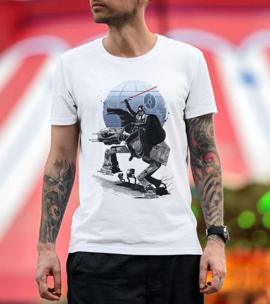 To The War Sumie Japanese Style Darth Vader On AT-AT Star Wars Death Star Background T-Shirt