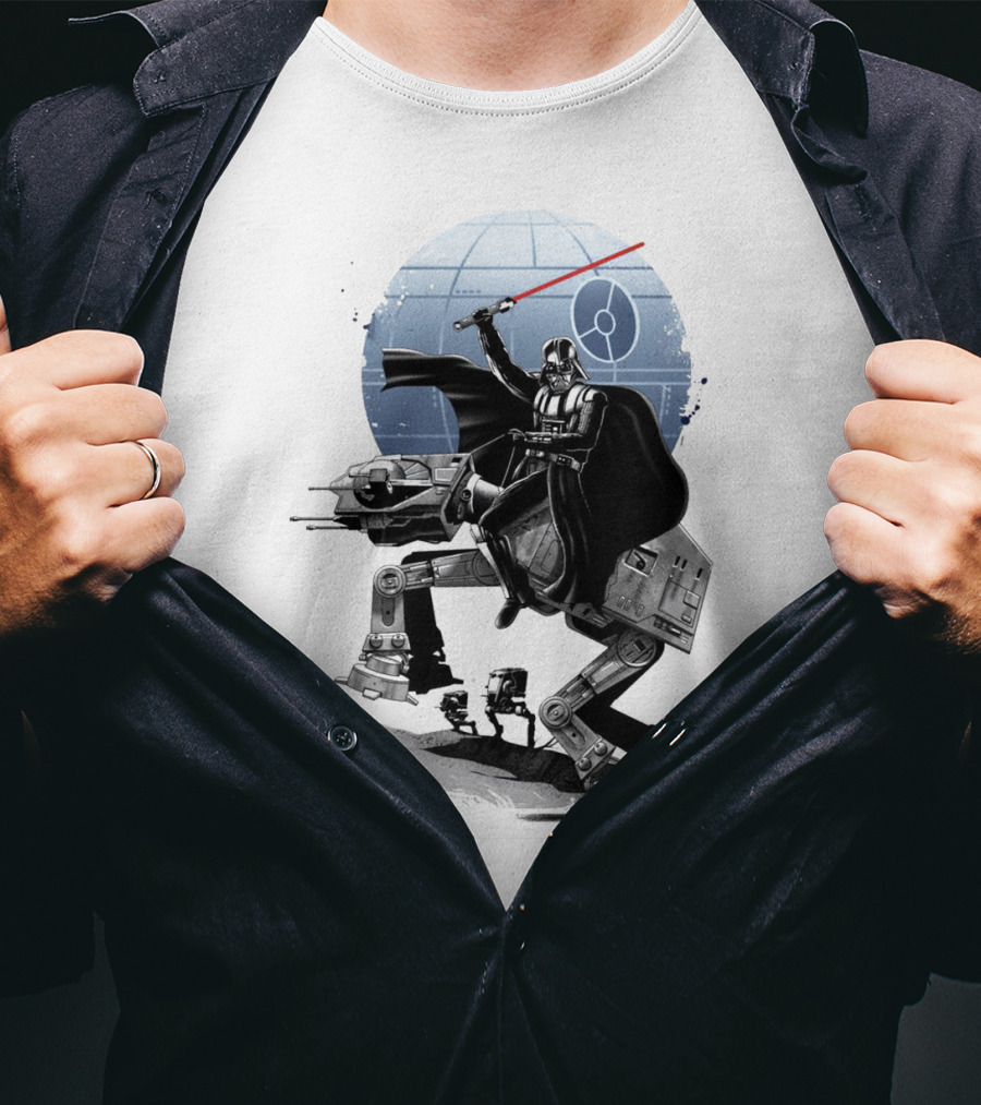 To The War Sumie Japanese Style Darth Vader On AT-AT Star Wars Death Star Background T-Shirt