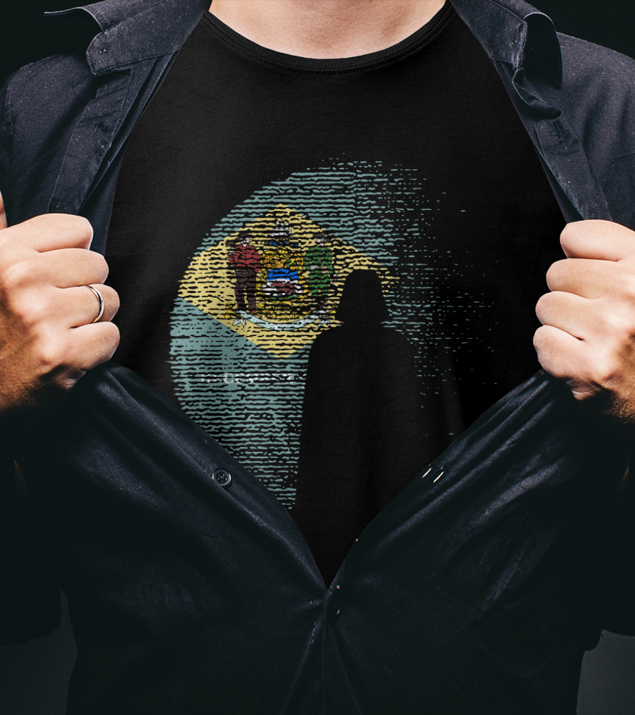 Vader Silhouette Over Delaware State Flag T-Shirt