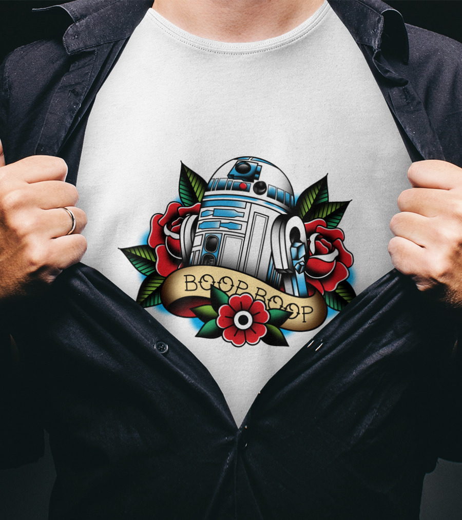 Boop Boop Floral R2 D2 Star Wars Roses Droids T-Shirt