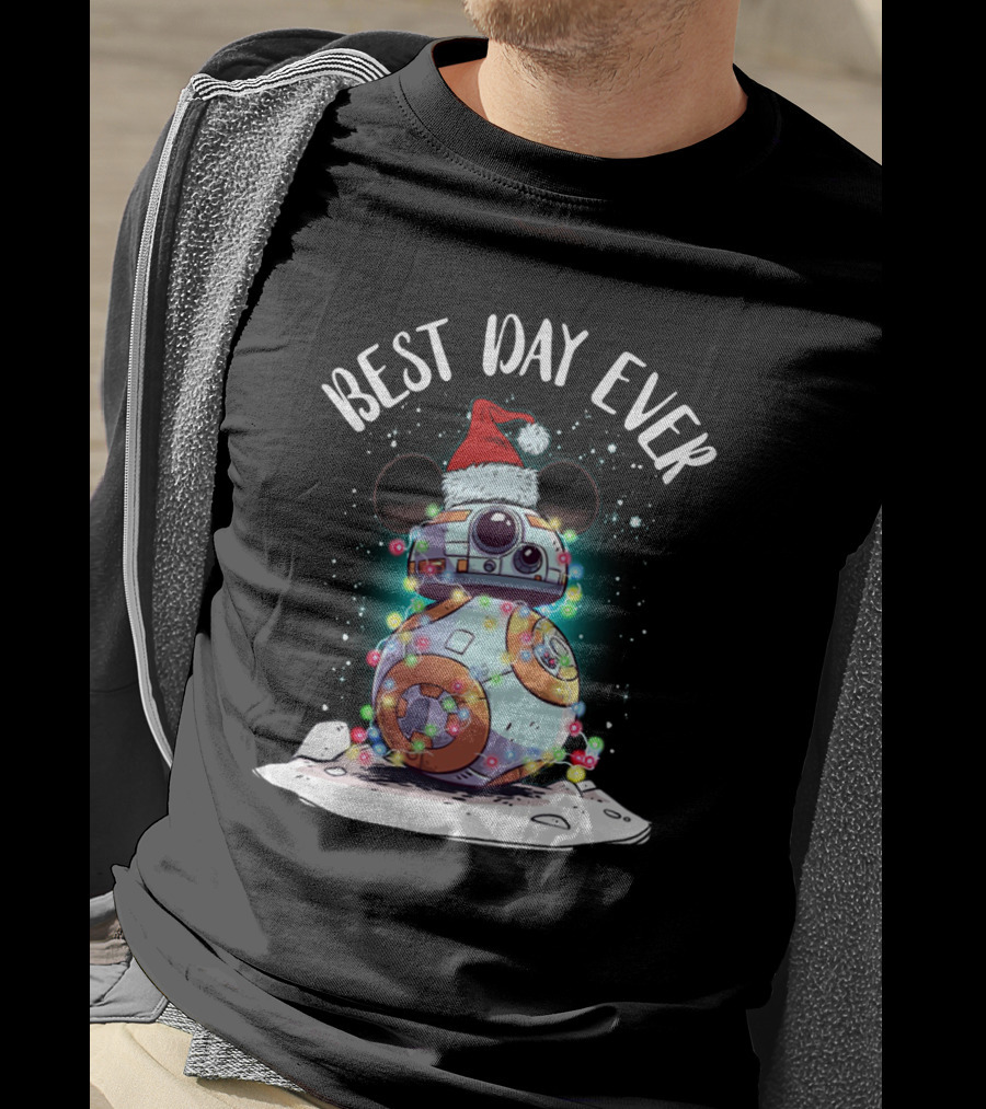 Best Day Ever BB 8 Droid Star Wars Santa Hat Mickey Ears Holiday Lights T-Shirt